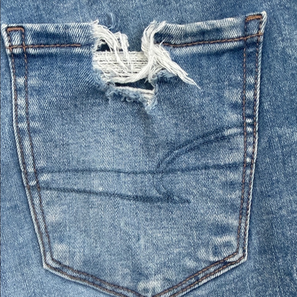 American Eagle High waisted Distressed Blue Skinny Jeans size 000 - Picture 8 of 15
